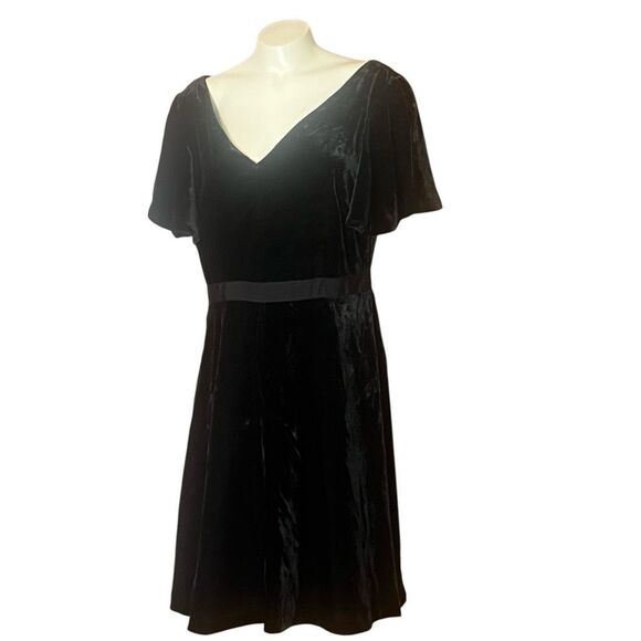 Ann Taylor Flutter Sleeve Black Velvet Ribbon Waist Dress Sz10 NWT - Picture 3 of 9